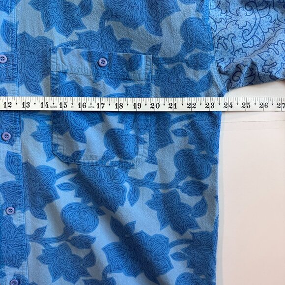 Vintage 90s Gitano Floral Shirt L Blue Cotton Button Front - Picture 6 of 8